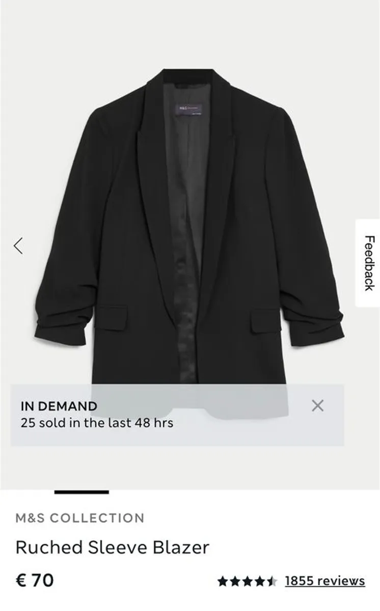 Ladies M&S Black Ruched Blazer: Size 10 - Image 3