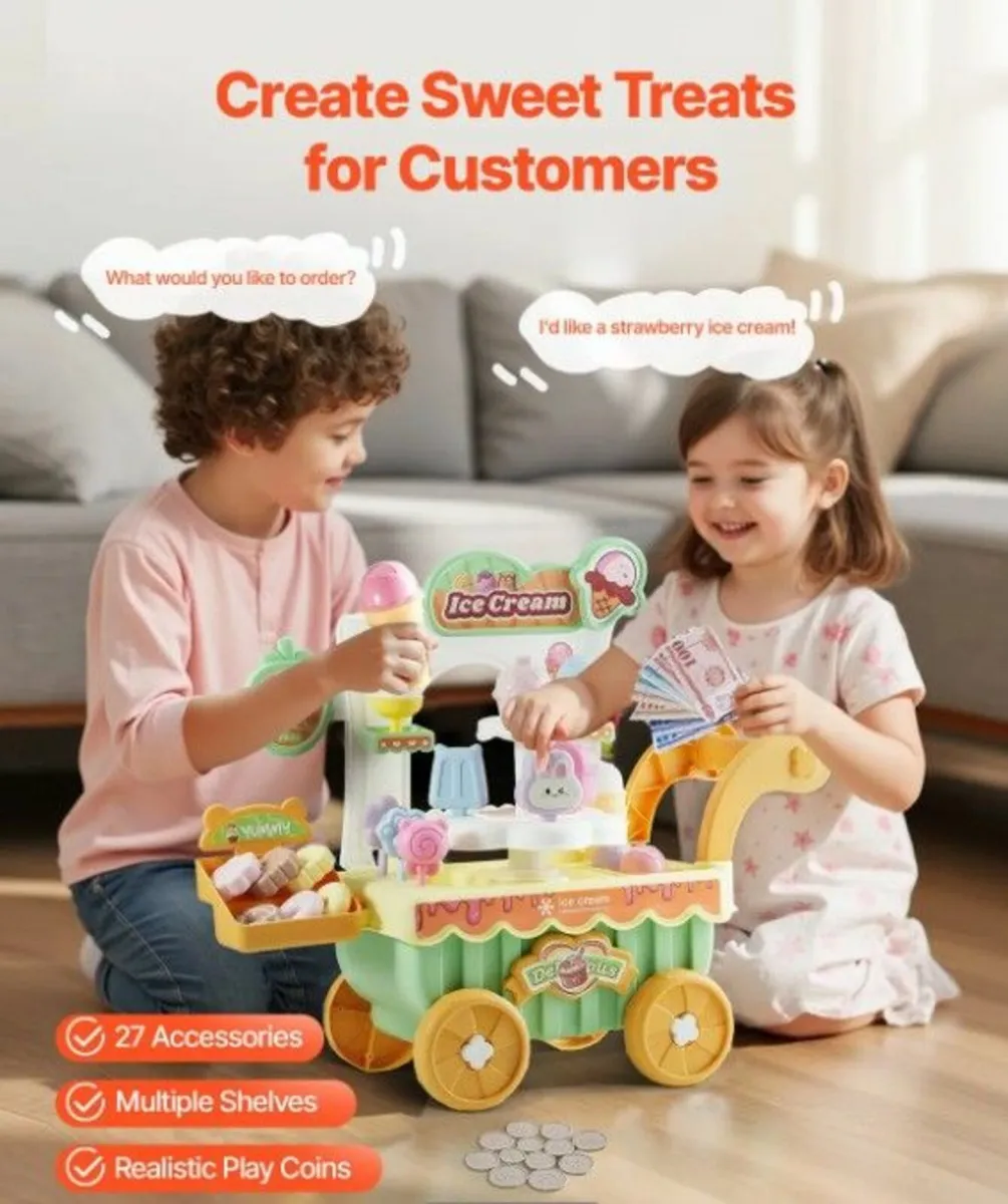 Kids Ice Cream Cart Playset | Lights & Music 3+ Ye - Image 3