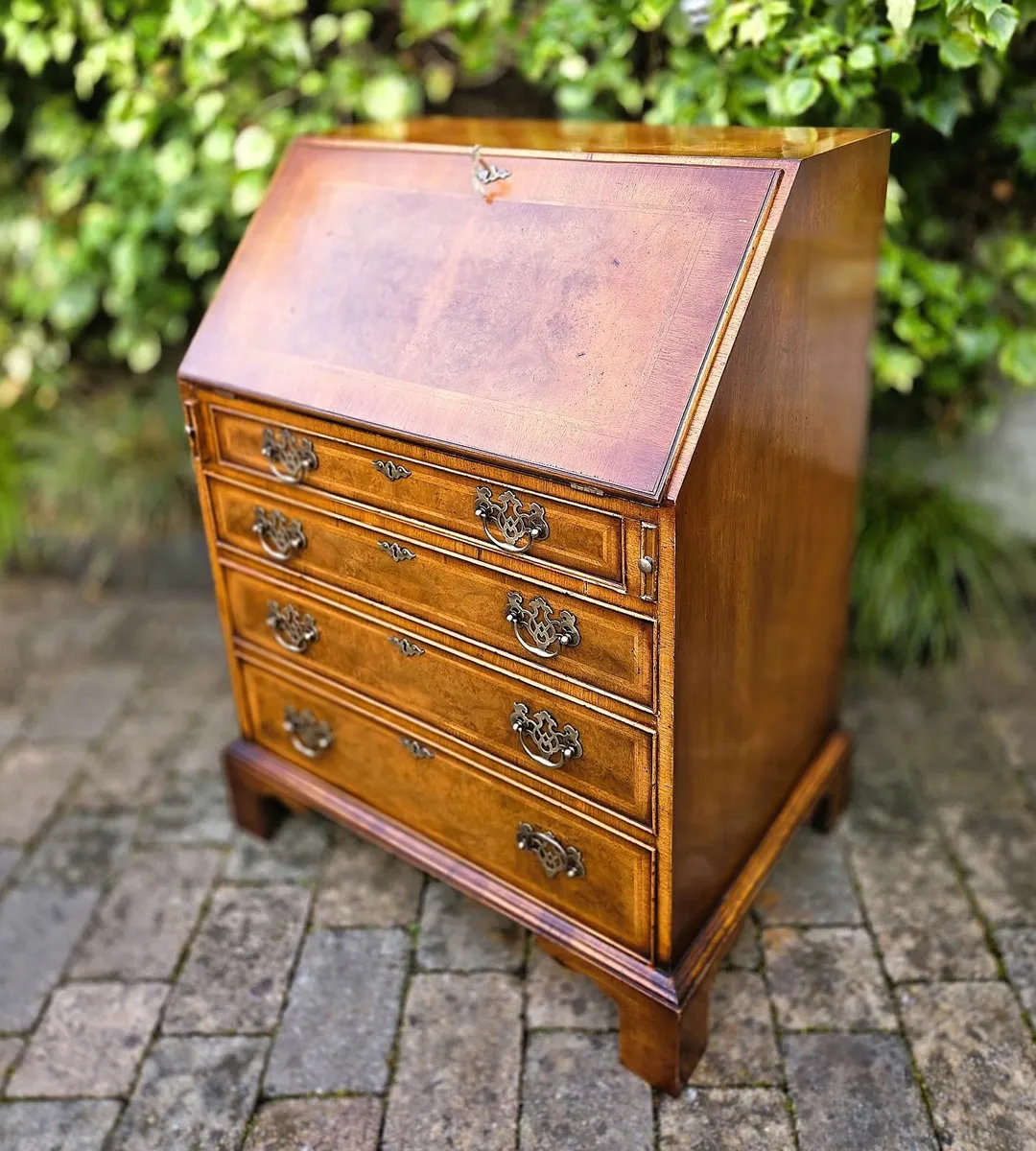 Large Vintage Walnut Bureau Desk - Image 3