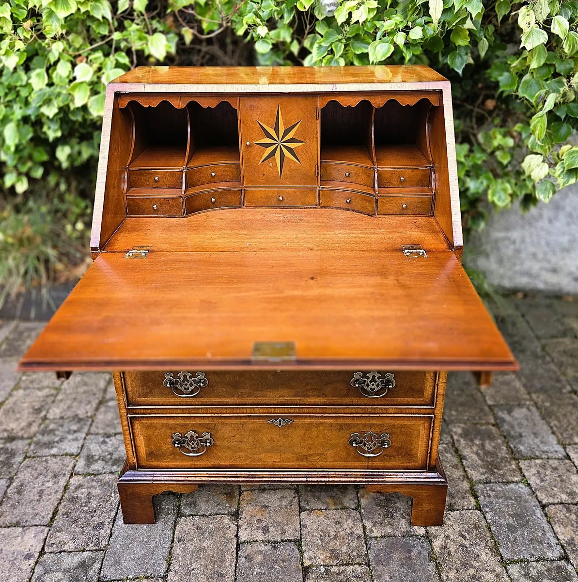 Large Vintage Walnut Bureau Desk - Image 4