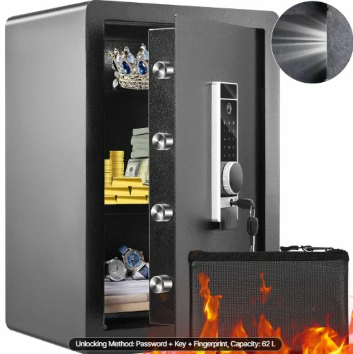 62 L Home Steel, Security Safe with Fingerprint - Image 1