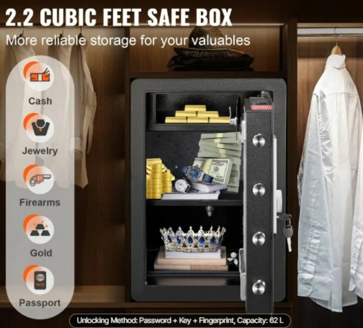 62 L Home Steel, Security Safe with Fingerprint - Image 2