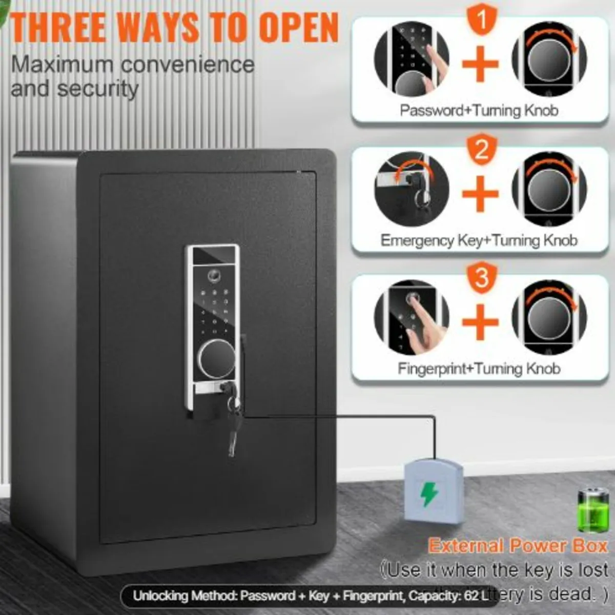 62 L Home Steel, Security Safe with Fingerprint - Image 3