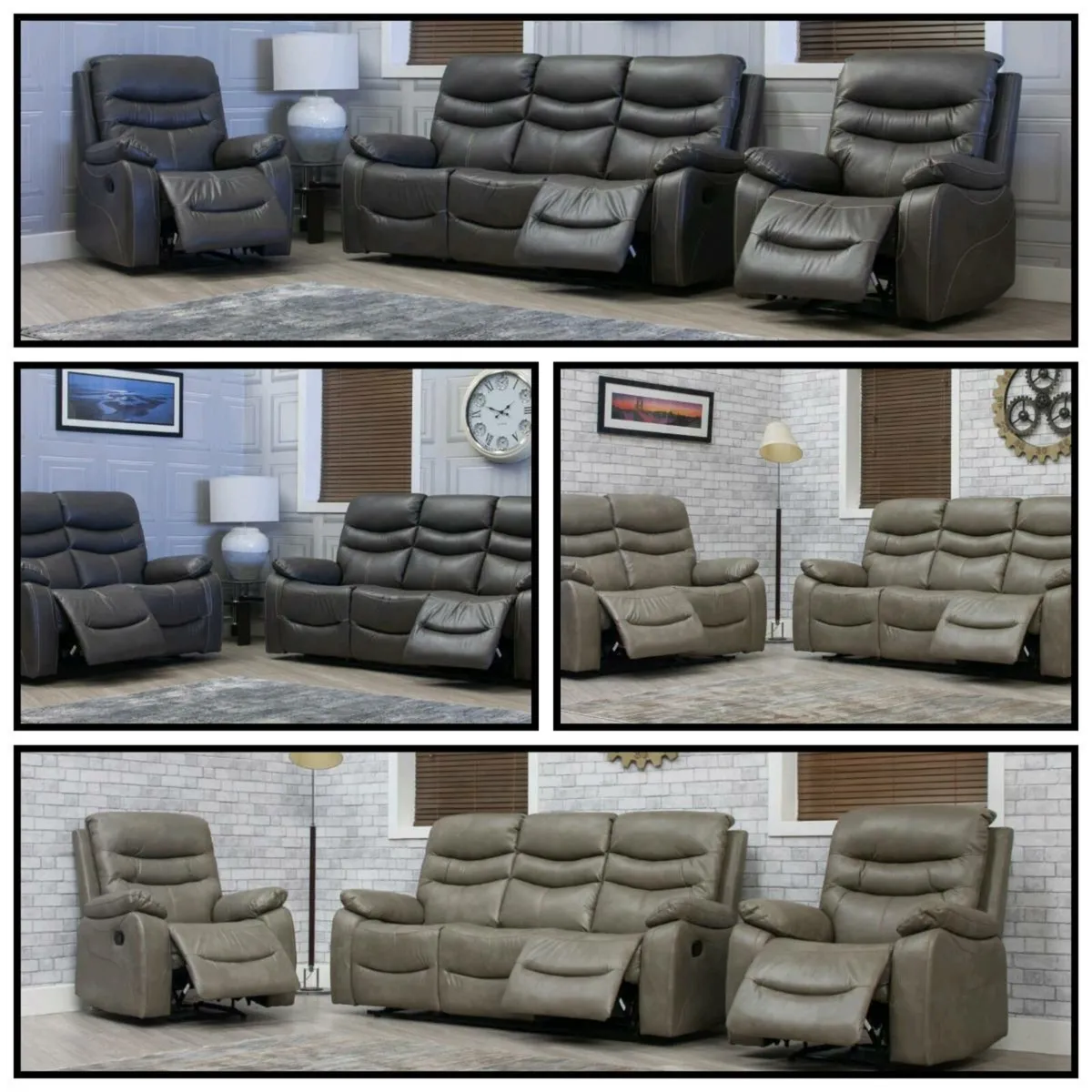 New 3+2 & 3+1+1 Grey High Back Reclining Sofa Sets - Image 1