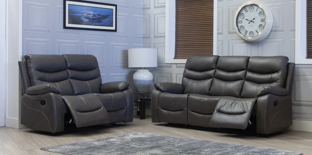 New 3+2 & 3+1+1 Grey High Back Reclining Sofa Sets - Image 2