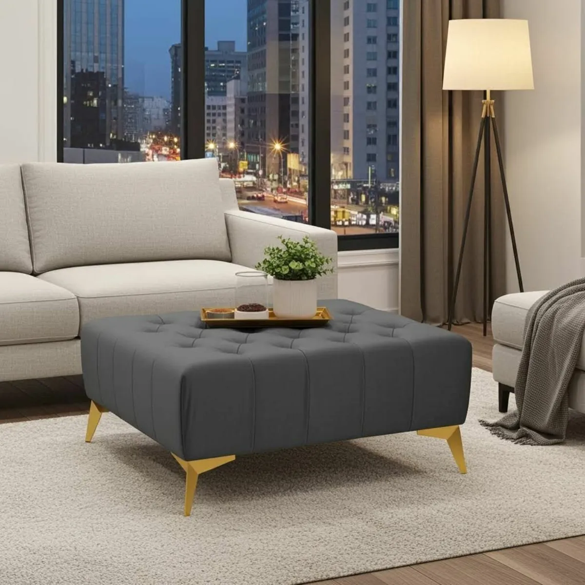 Chesterfield coffee table ecoleather Pouffe otoman - Image 3