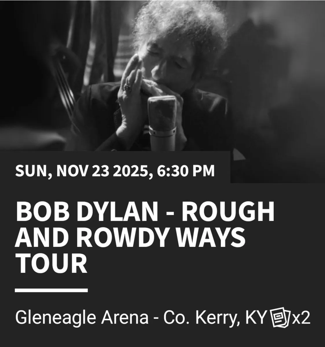 Bob Dylan Concert INEC Killarney 2 tickets