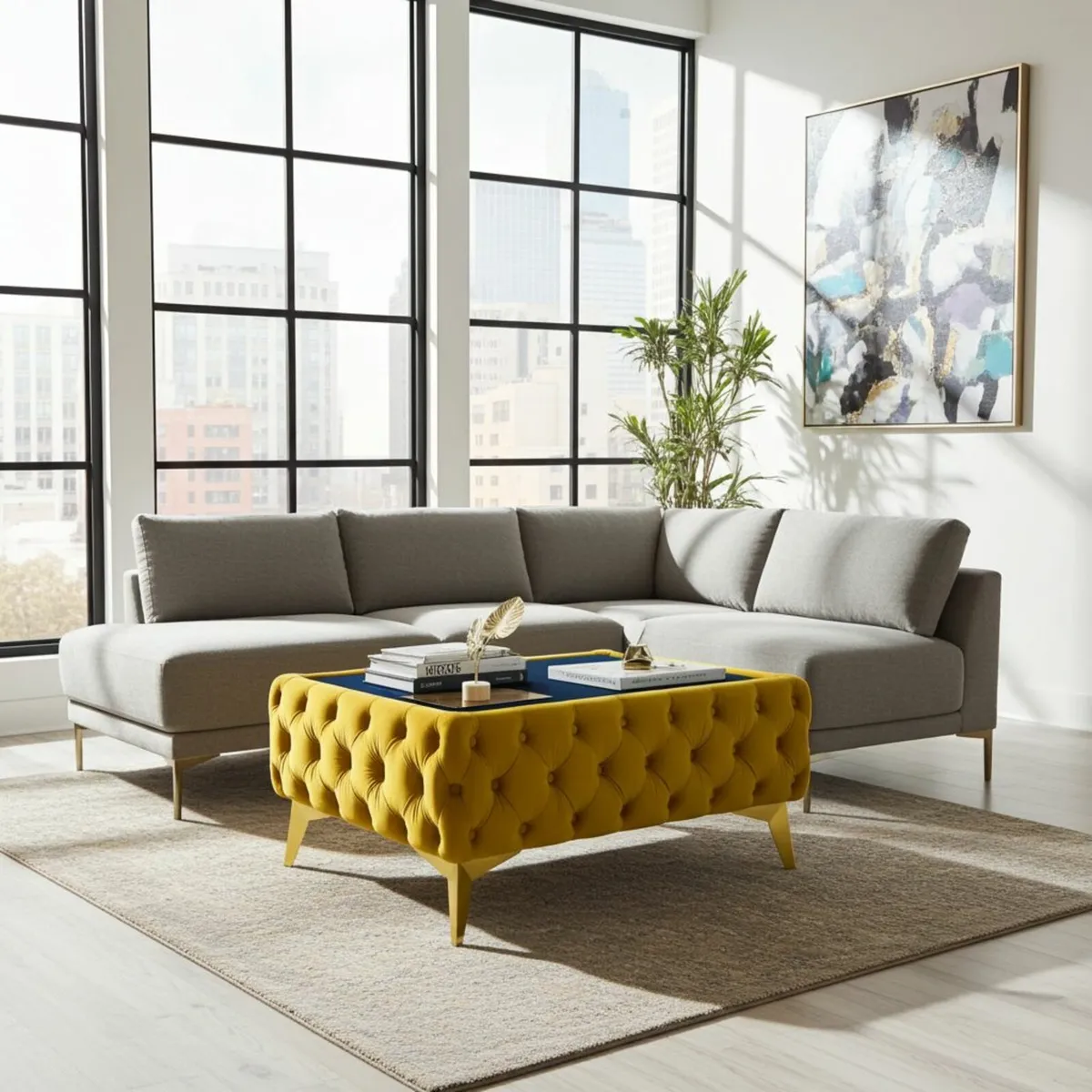 Chesterfield coffee table with glass - Image 1