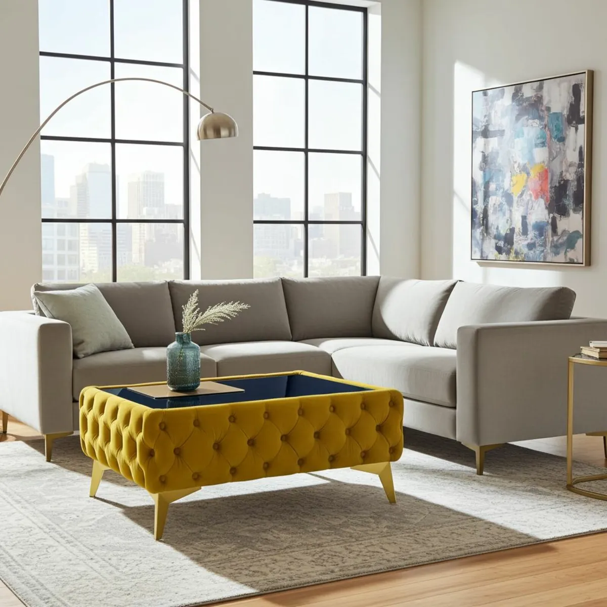 Chesterfield coffee table with glass - Image 2