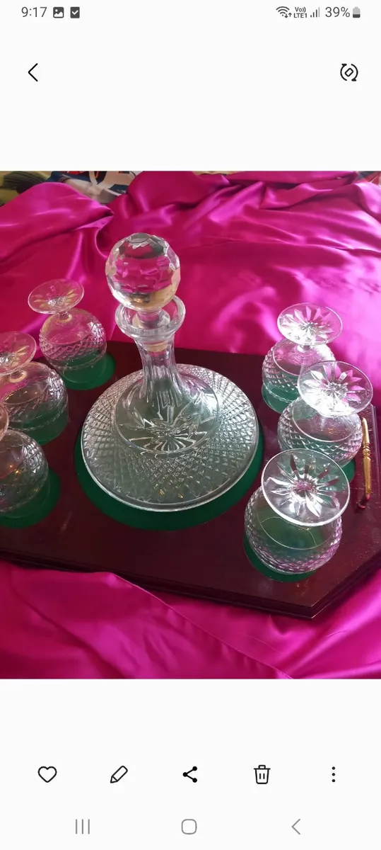 Galway crystal whiskey decanter and glasses on a t - Image 2