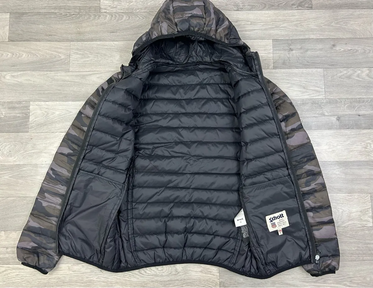 Schott NYC Down Filled Camo Puffer Jacket Mens S - Image 4
