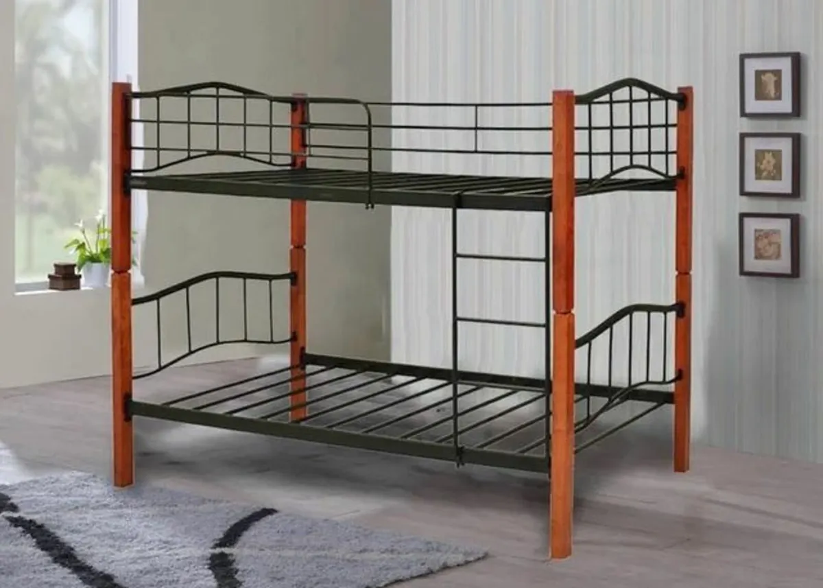 🛏️ Metal & Wood Single Bunk Bed - Image 1