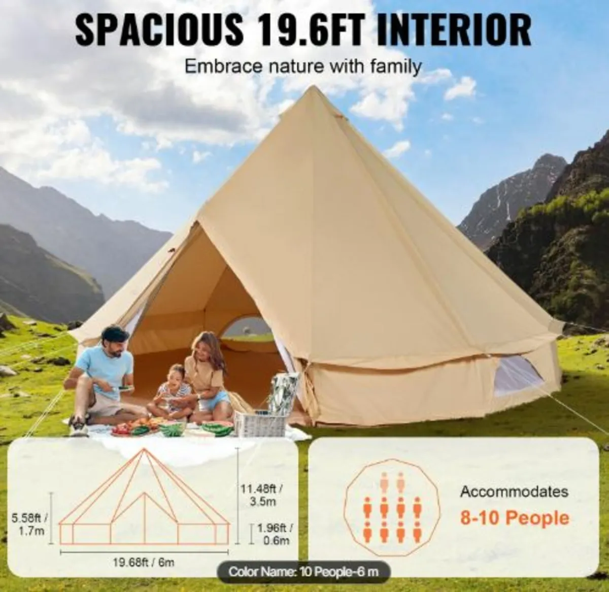 Canvas Bell Tent, 4 Seasons 6 m/19.68 ft Yurt Tent - Image 2