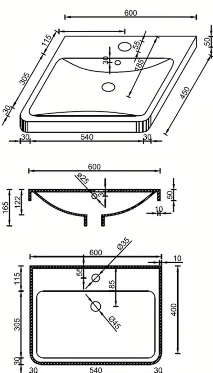 Floor standing Vanity unit 600mm Width 2 Drawer - Image 2