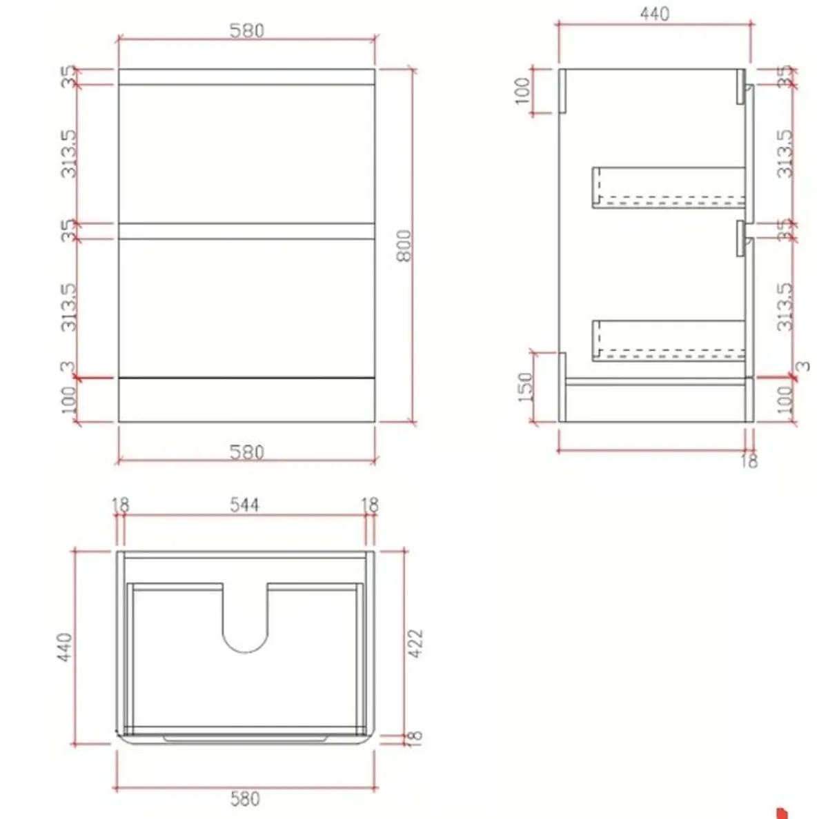 Floor standing Vanity unit 600mm Width 2 Drawer - Image 3