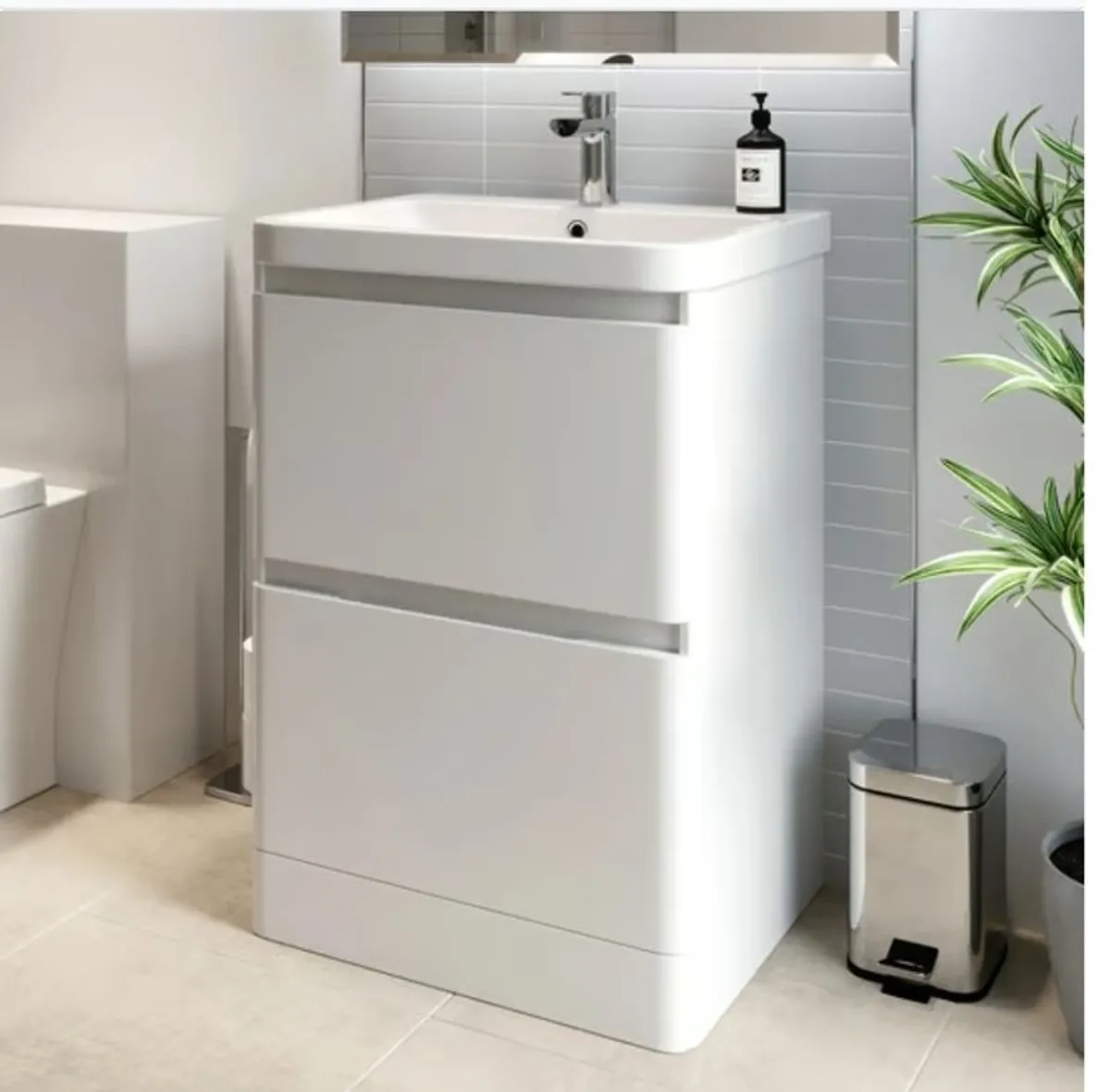 Floor standing Vanity unit 600mm Width 2 Drawer - Image 4