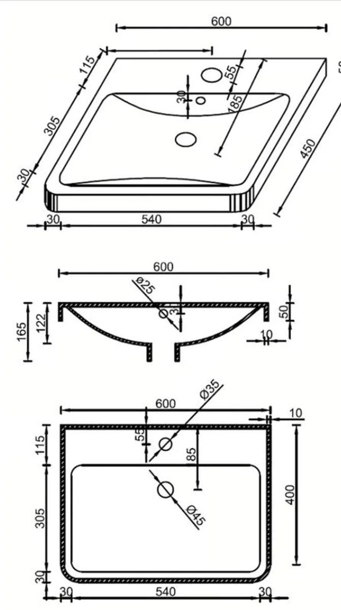Vanity Units Wall hung 600mm 2 Drawer - Image 3