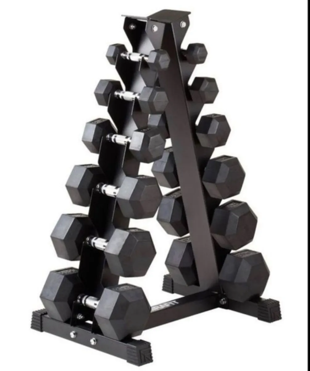Hex Dumbbells 2.5kg - 25kg + storage rack (new) - Image 1