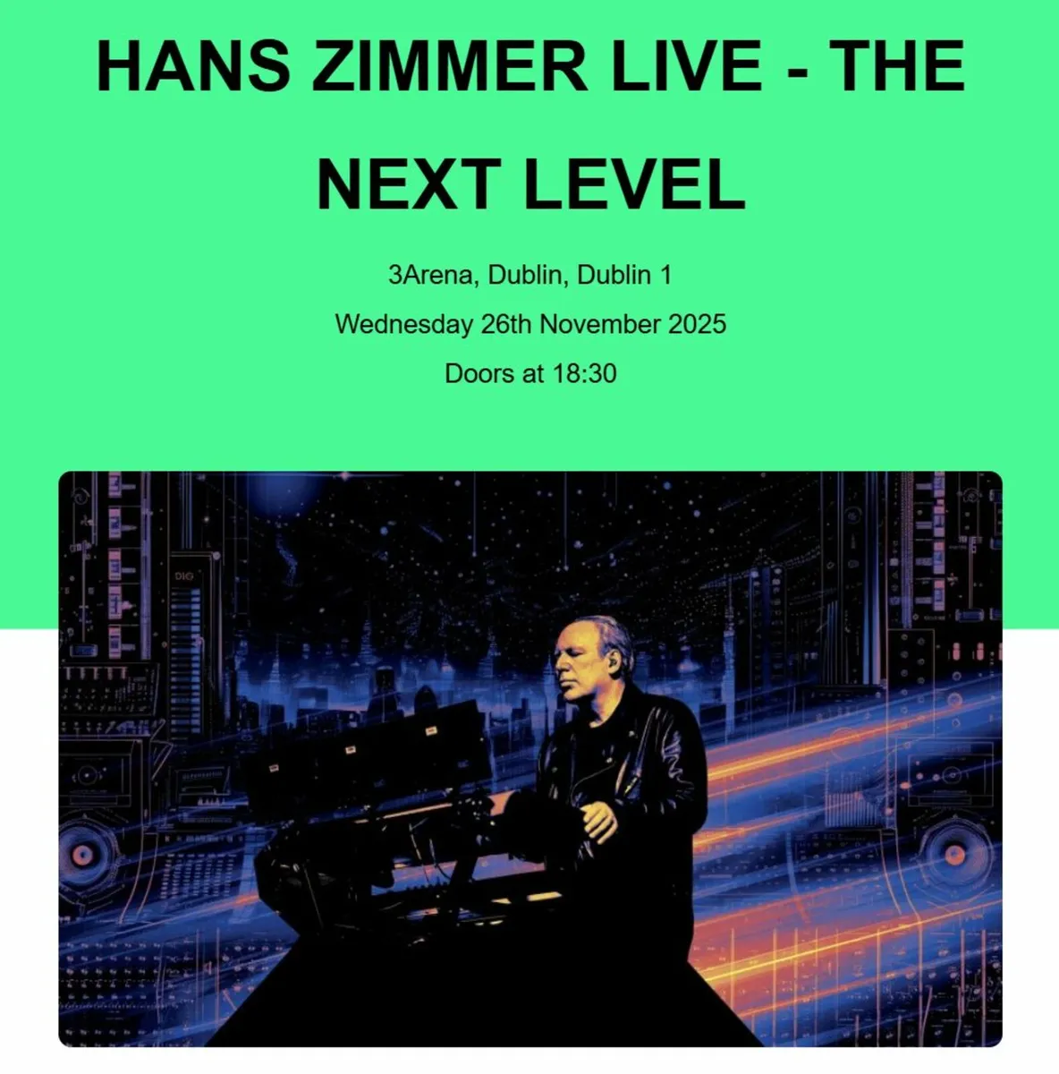 2 x Hans Zimmer Concert Tickets - Dublin - Image 1