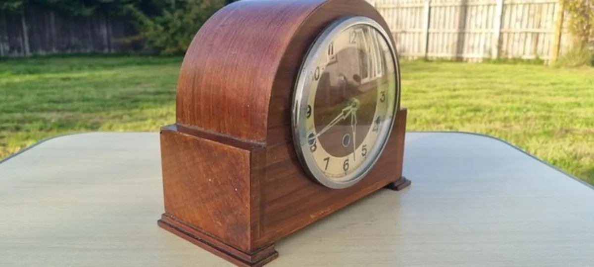 Vintage Wooden German Mantel Clock - Image 3