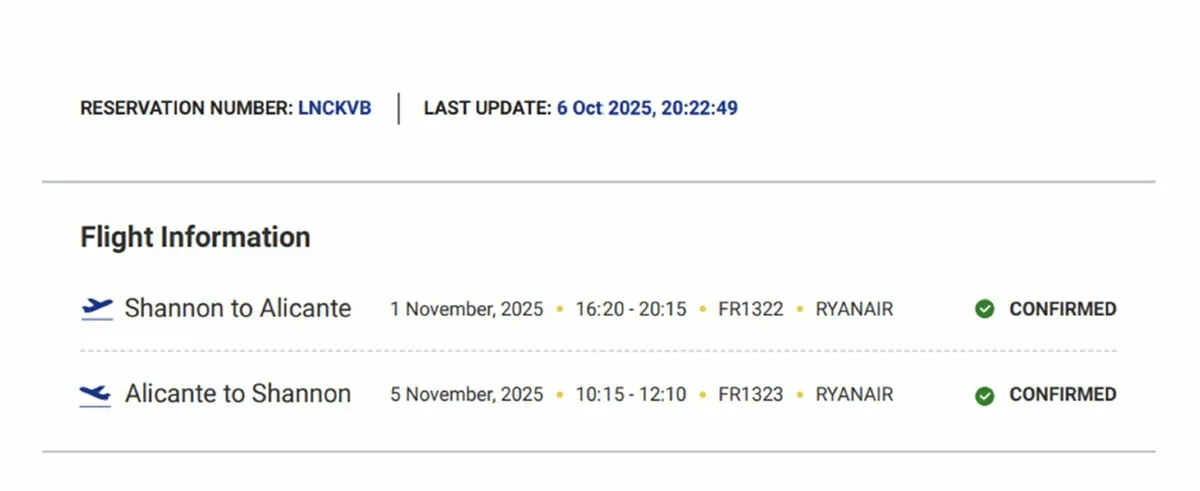Shannon to Alicante (1st Nov - 5th Nov)