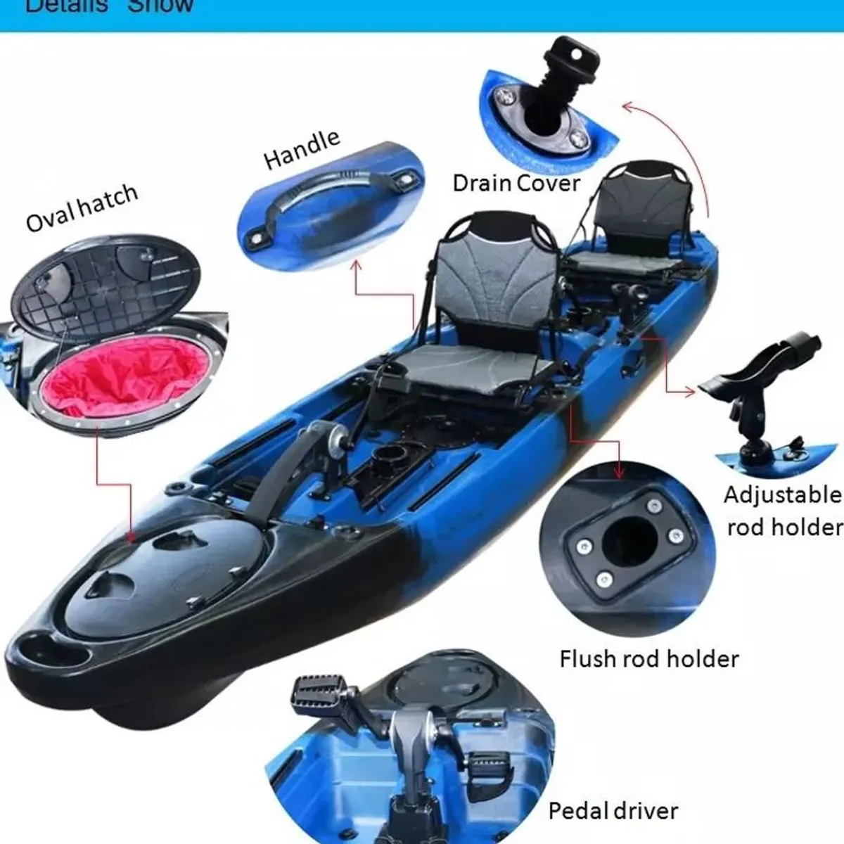 Tandem doubble fishing kayak with propeller pedal drive and accesories. 14ft long  brand new - Image 1