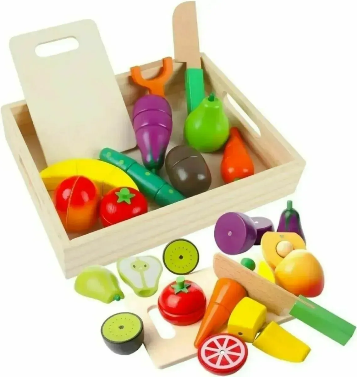 Kids Magnetic Wooden Fruits & Veggies Toy Set - Image 4