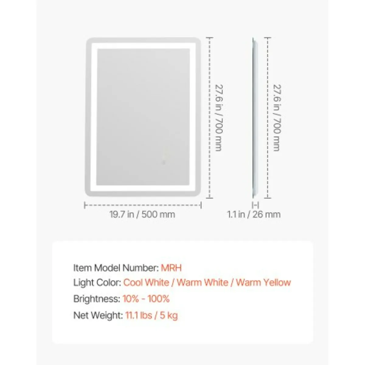 LED Bathroom Mirror, 50 x 70 cm LED Bathroom Vanit - Image 4