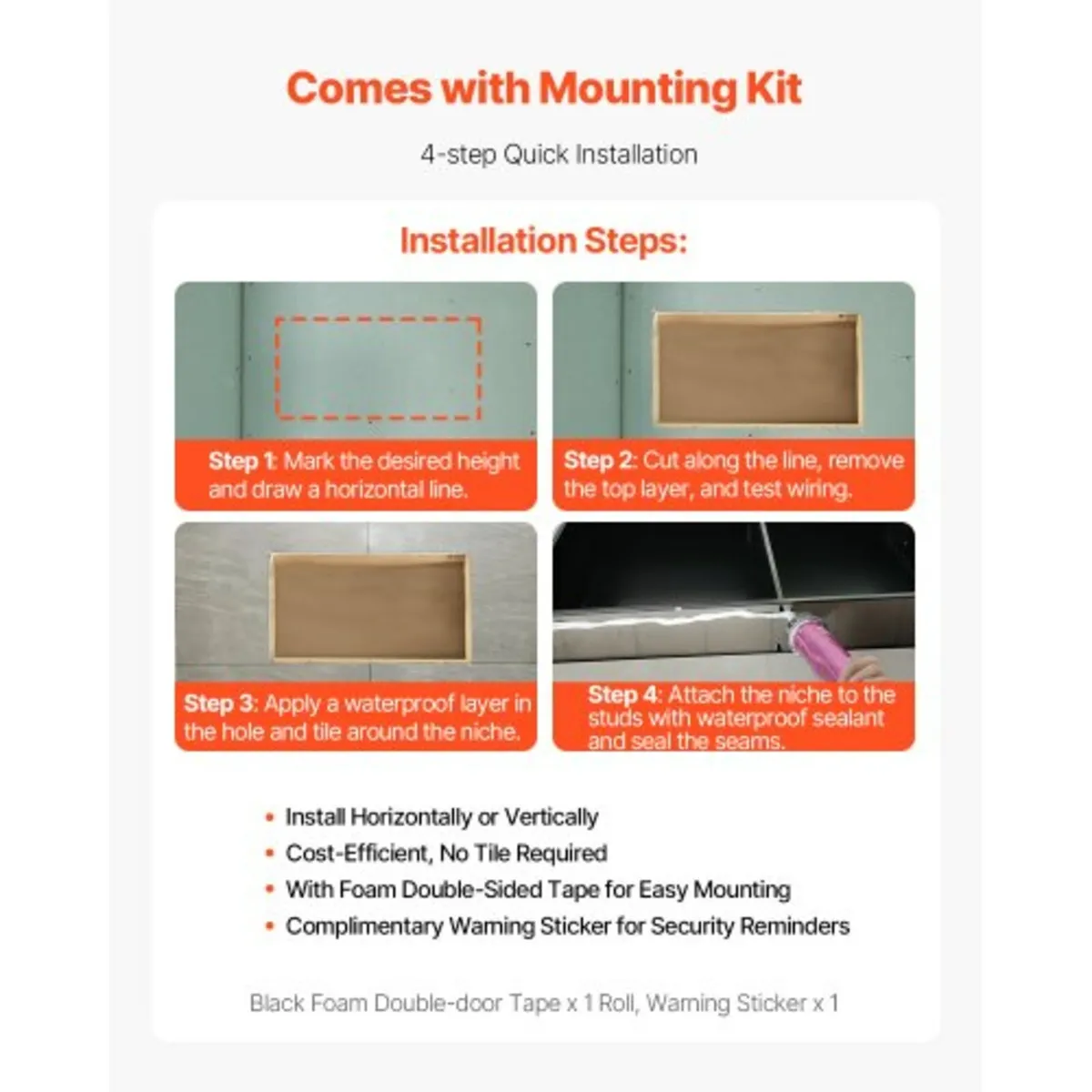 Shower Niche, 33.0 x 63.5 x 10.2 cm Recessed Wall - Image 2