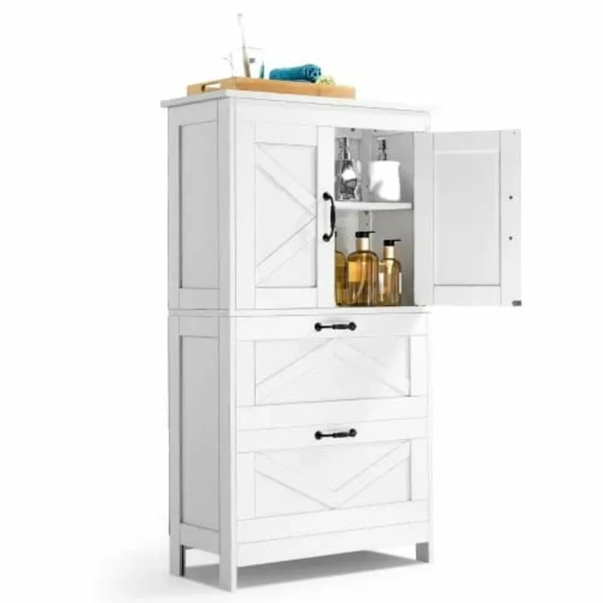 Bathroom Floor Cabinet, 4-Tier, Wooden Storage Org - Image 1