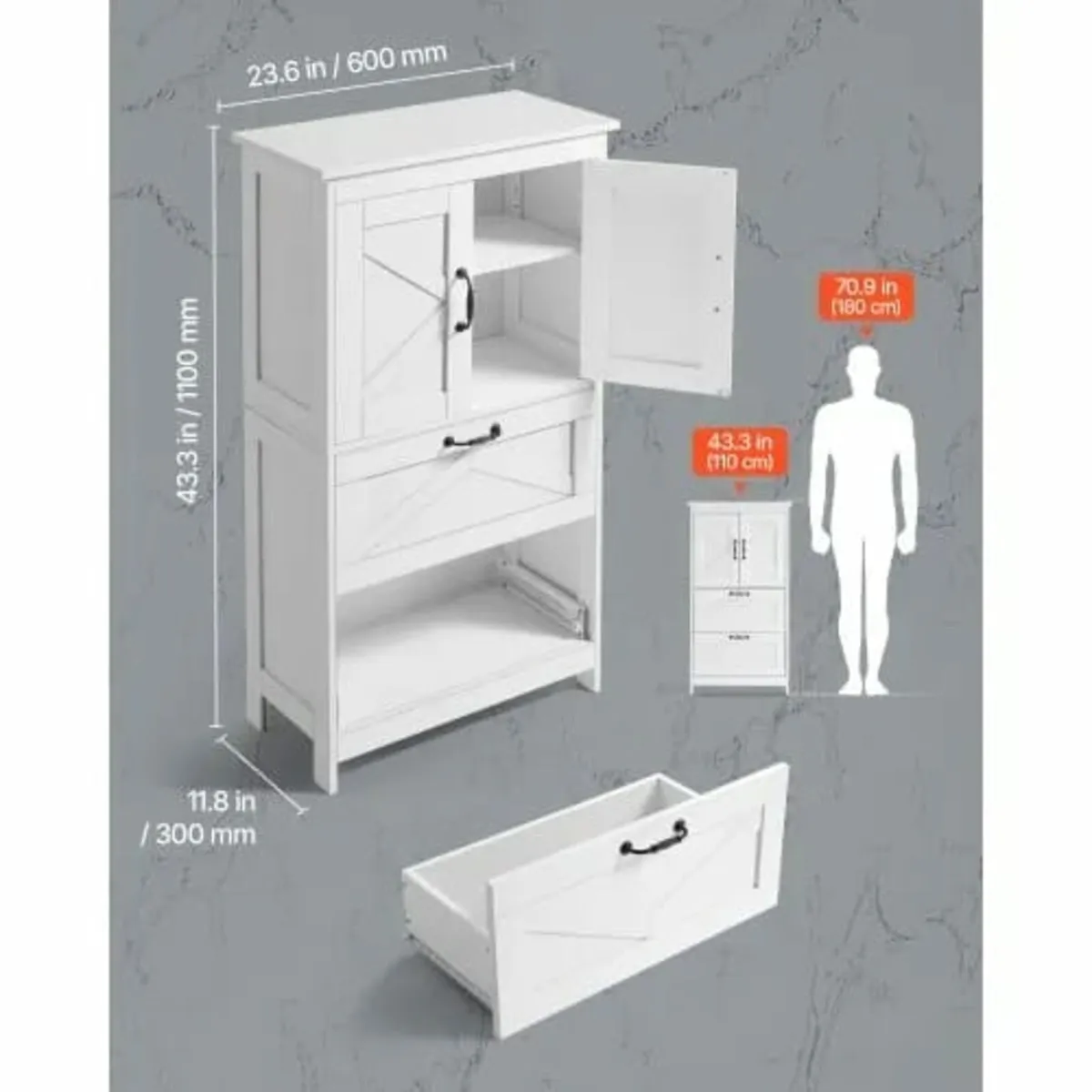 Bathroom Floor Cabinet, 4-Tier, Wooden Storage Org - Image 4