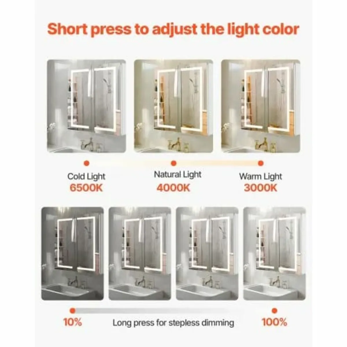 Lighted Medicine Cabinet with Mirror, 65 x 65 cm R - Image 4