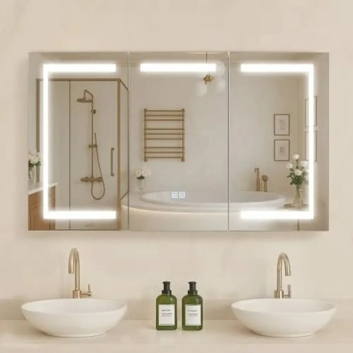Lighted Medicine Cabinet with Mirror, 100 x 60 cm - Image 1