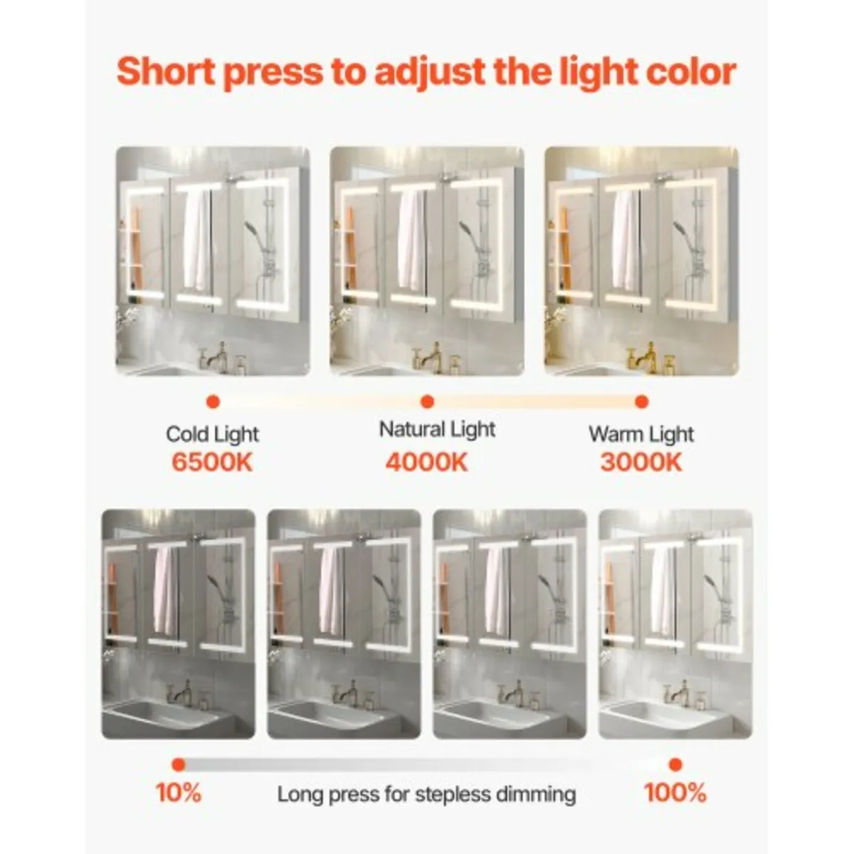 Lighted Medicine Cabinet with Mirror, 100 x 60 cm - Image 4