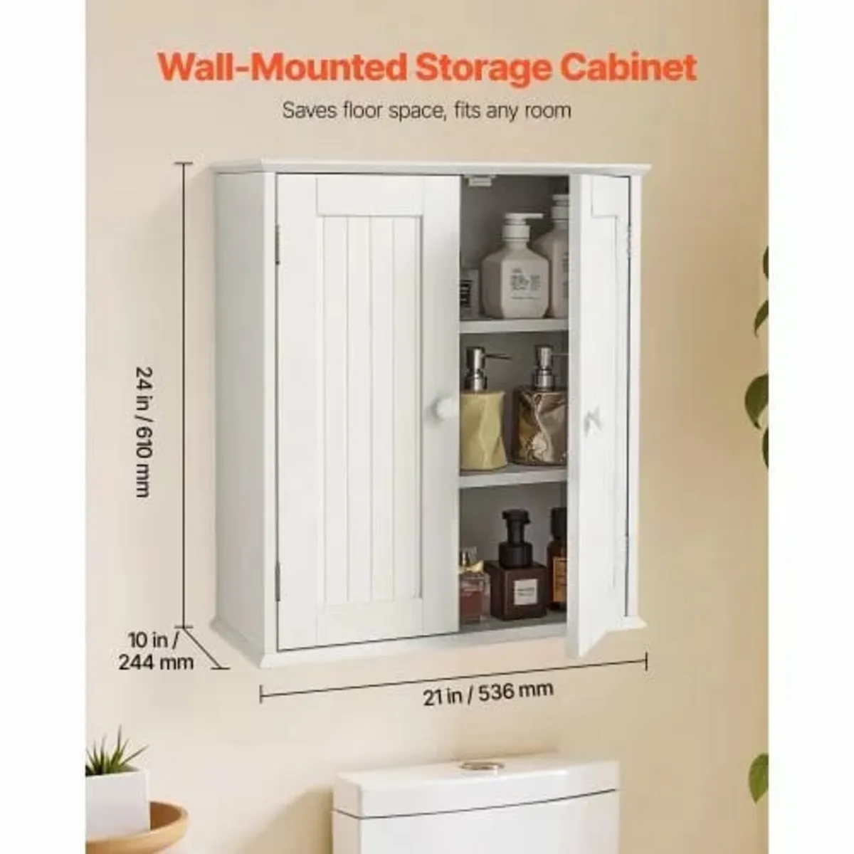 Bathroom Wall Cabinet, 2 Doors and Adjustable Shel - Image 2