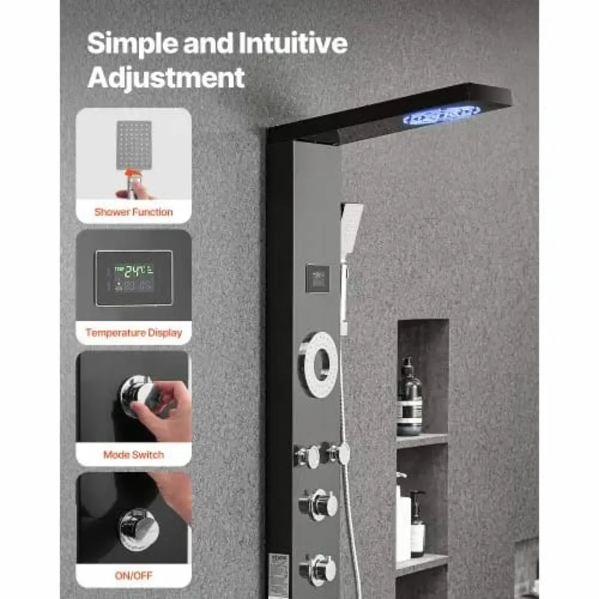 Shower Panel Tower System with Rainfall Shower Hea - Image 4