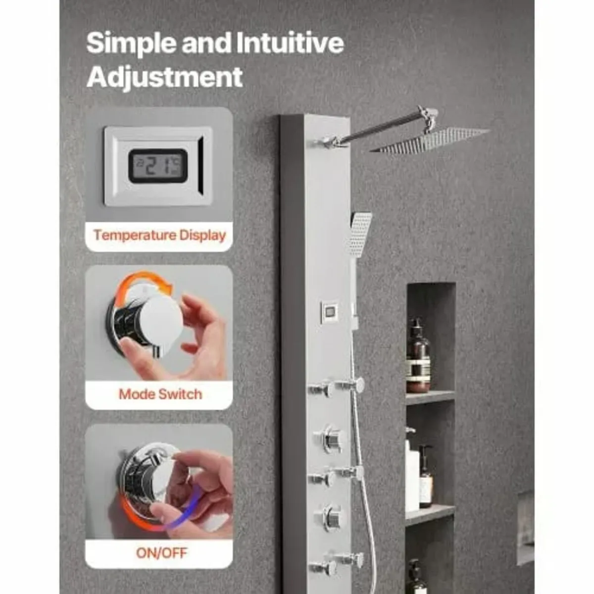 Tower System with Rainfall Shower Head, LED, 49 in - Image 3