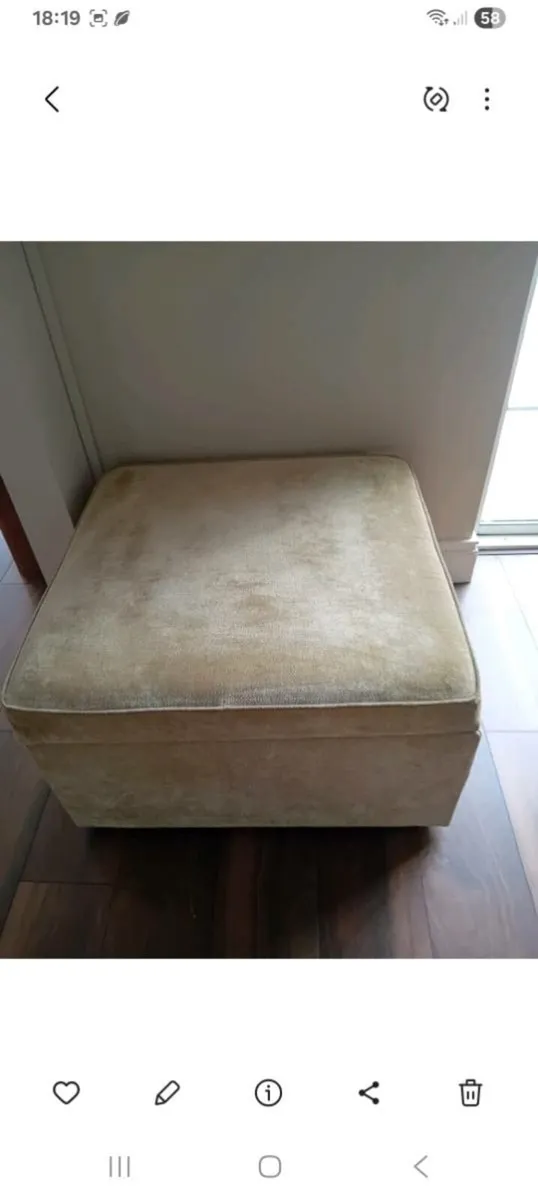 Armchair  large velvet pouffe and picture - Image 3