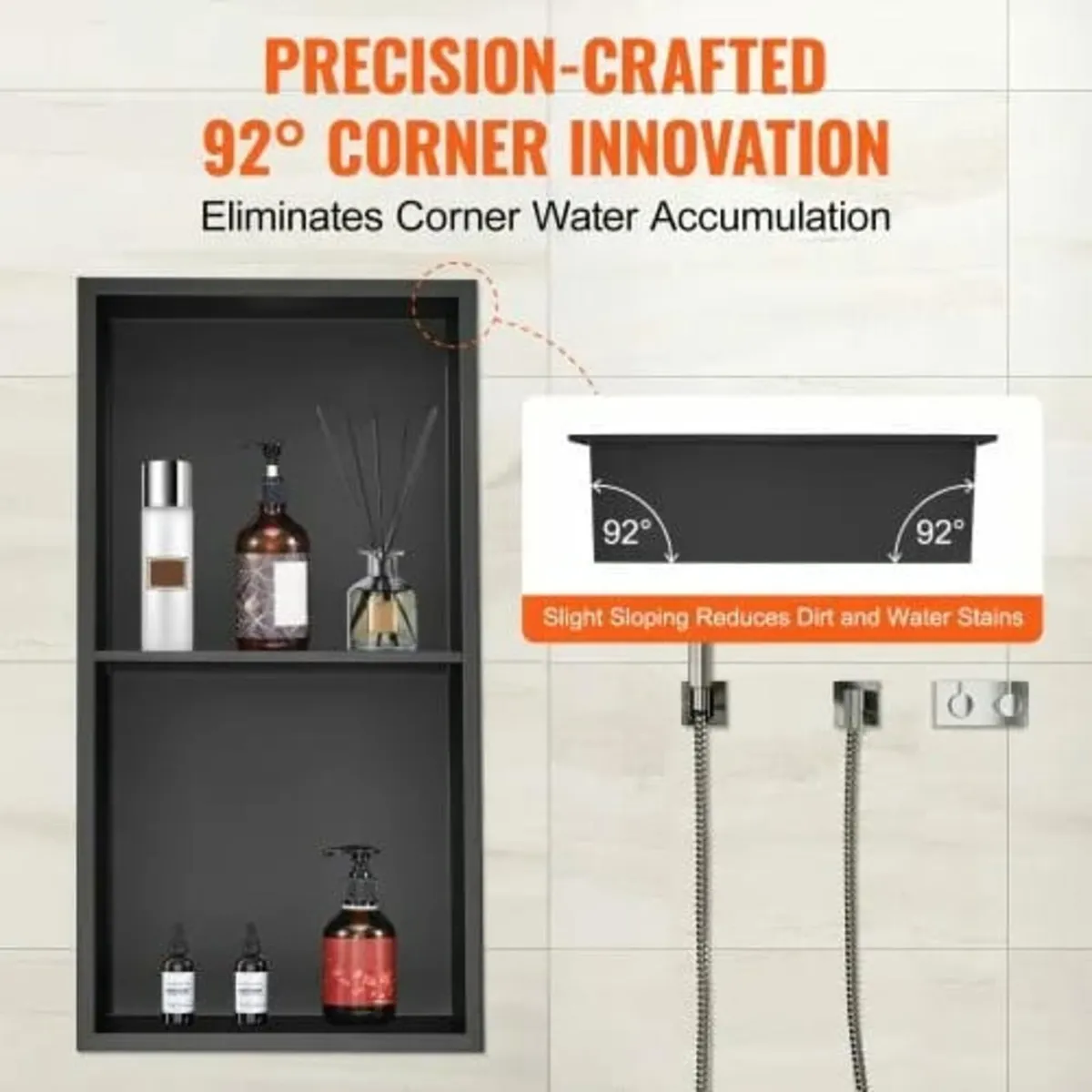 33.02 x 63.5 cm No Tile Shower Niche 304 Stainless - Image 2