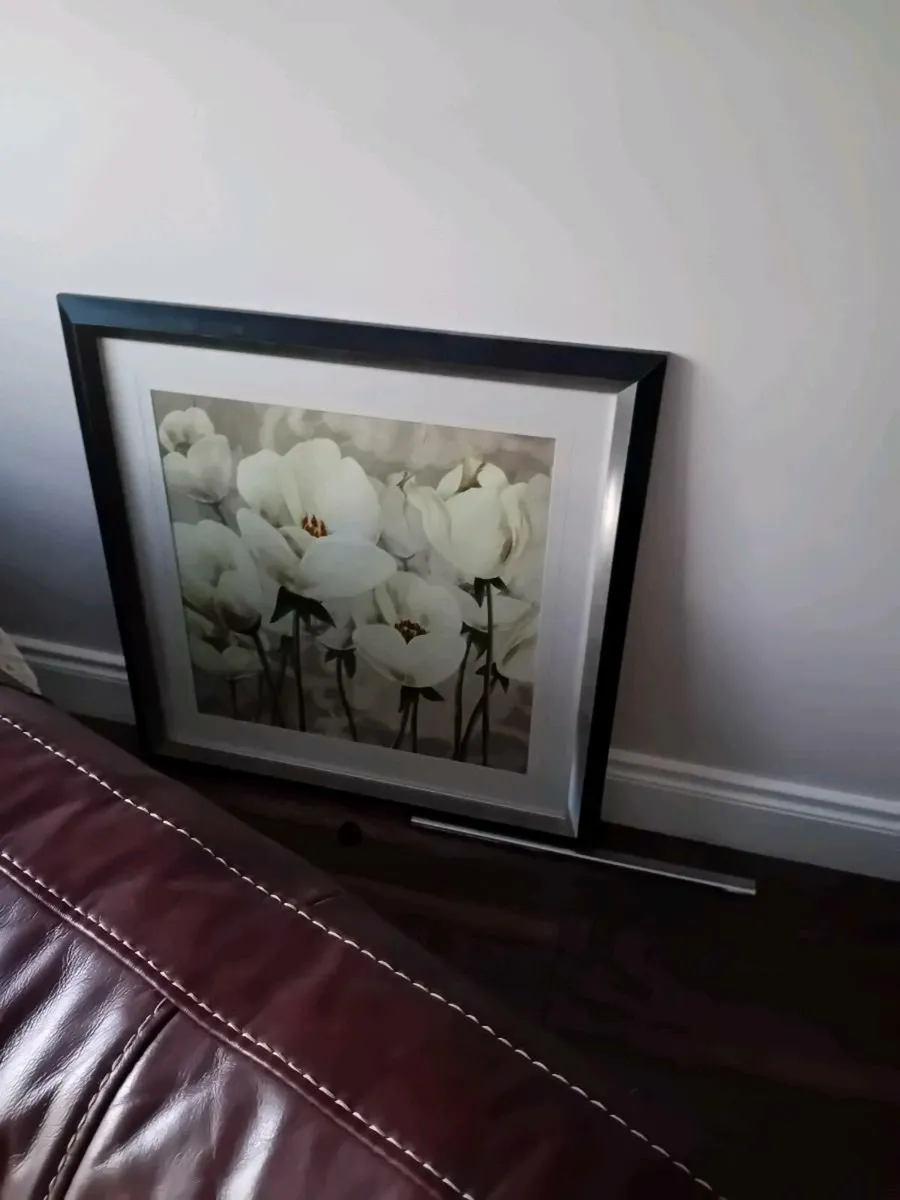 Armchair  large velvet pouffe and picture - Image 2