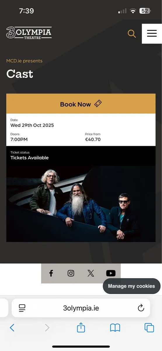 2 tickets for Cast tonight Aviva, cost price. €80