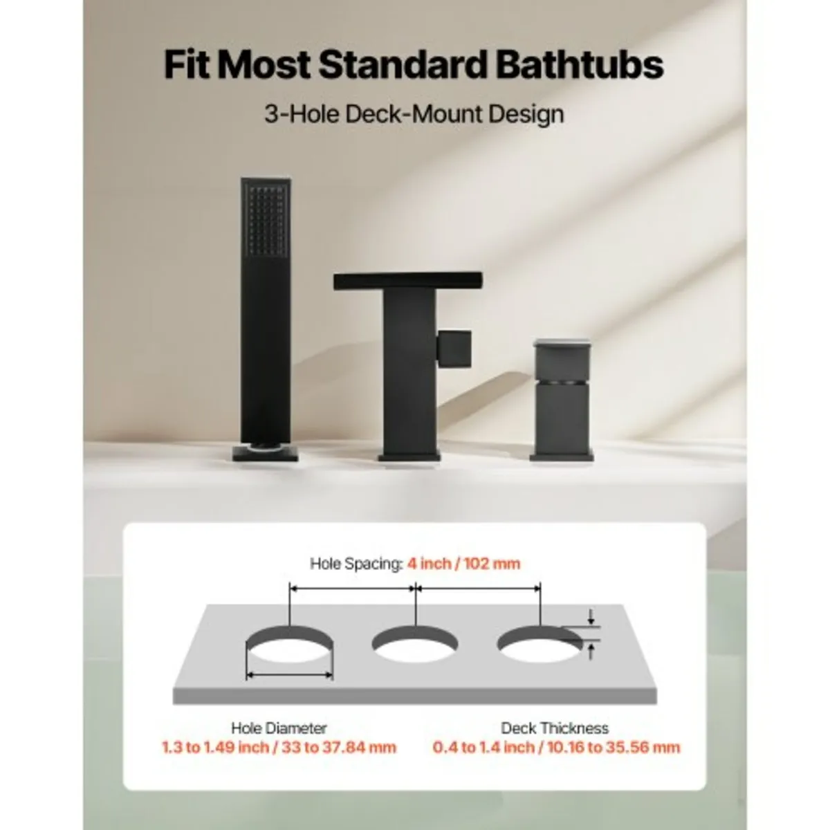 Roman Tub Faucet, 3 Hole Waterfall Bathtub Faucet, - Image 3