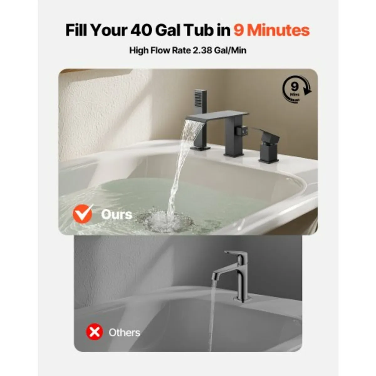 Roman Tub Faucet, 3 Hole Waterfall Bathtub Faucet, - Image 4