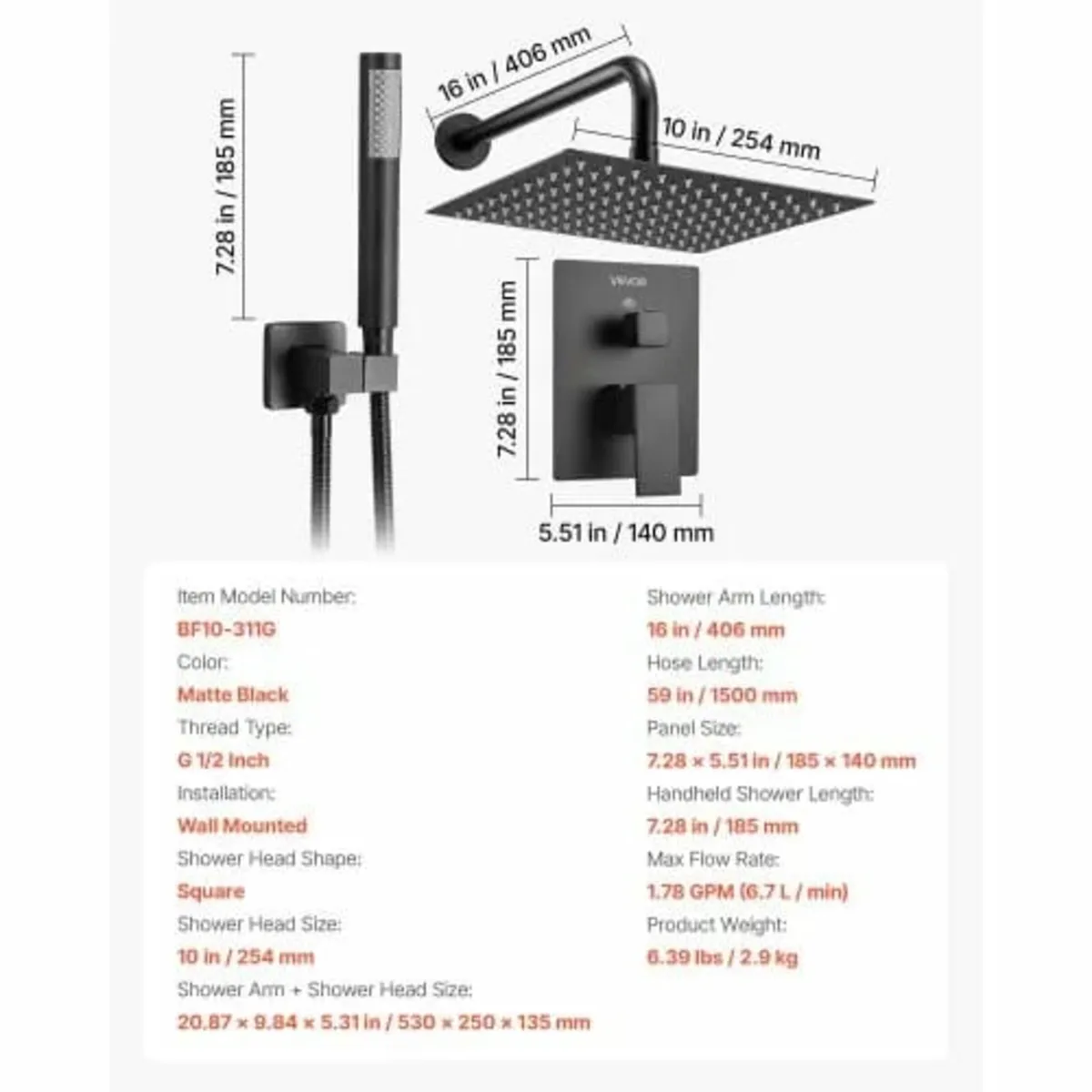 Shower Faucet Set, Rainfall Bathroom Shower System - Image 2