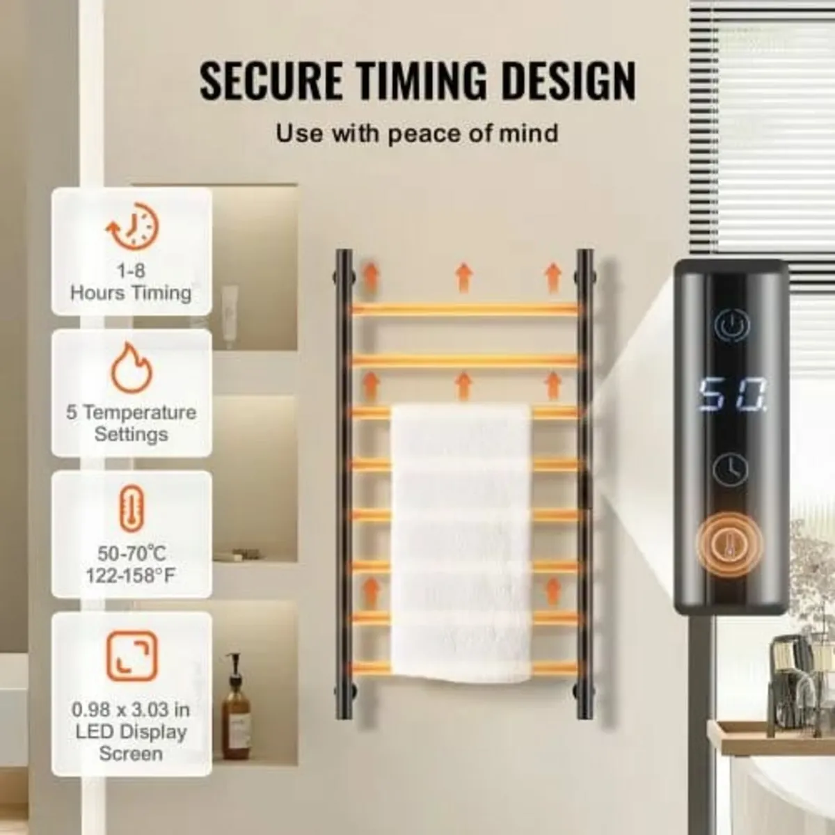 8 Bars Towel Warmer Rack, Wall Mounted Heated Towe - Image 3