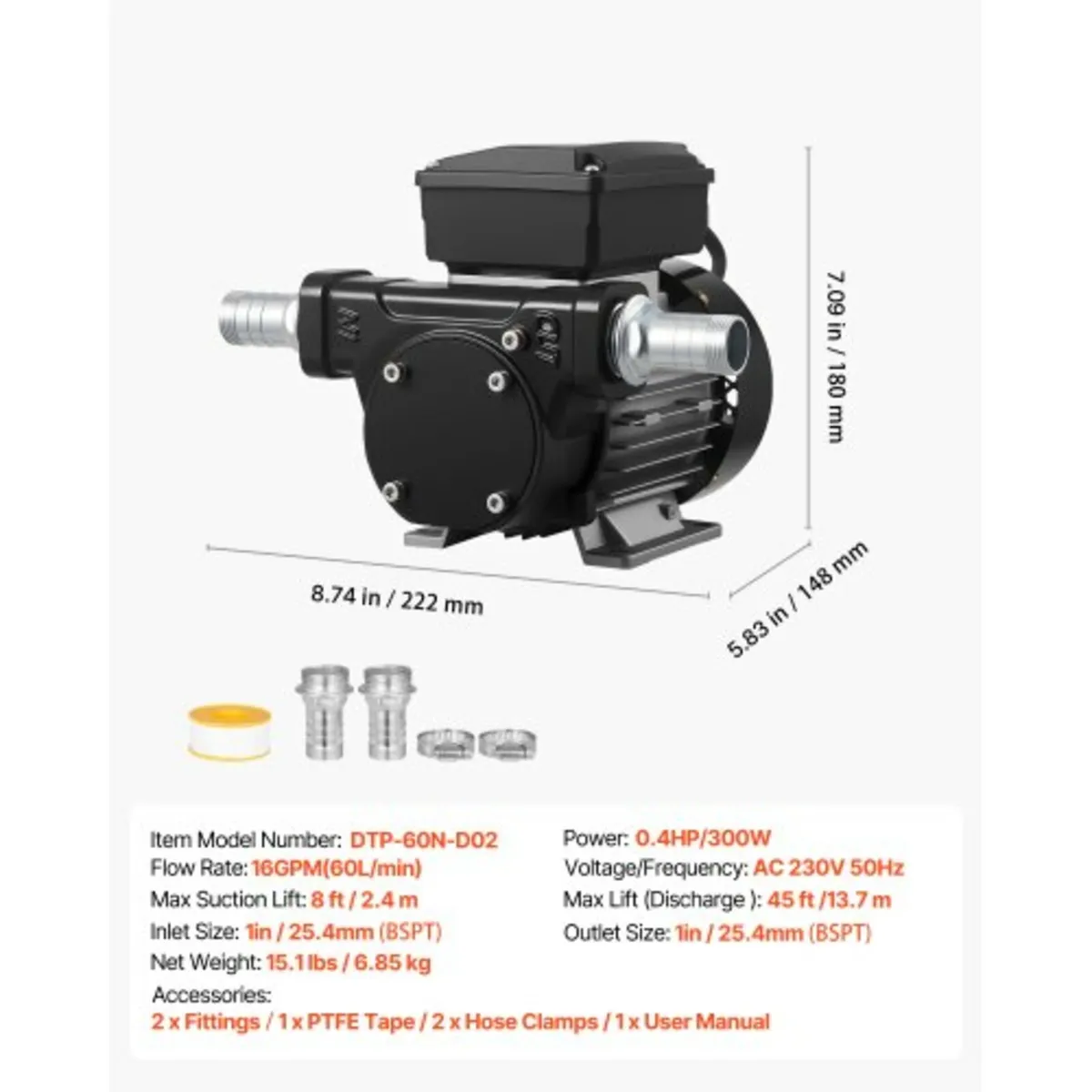 Oil Transfer Pump 230V, 16 GPM 60 L/min, AC Electr - Image 2