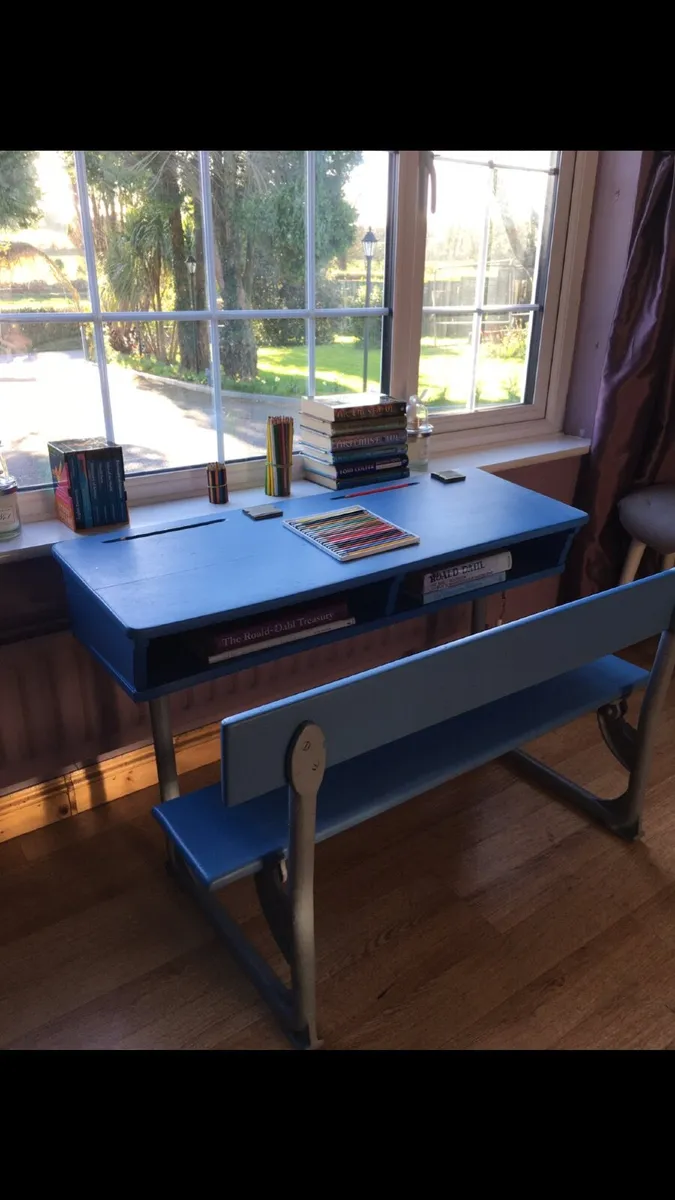 Double Antique Vintage School Desk - Image 2