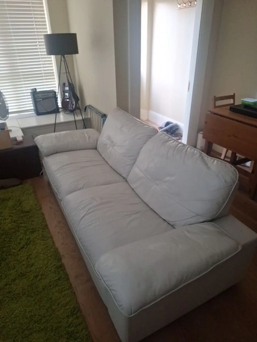 Cream Leather Couch - Image 1