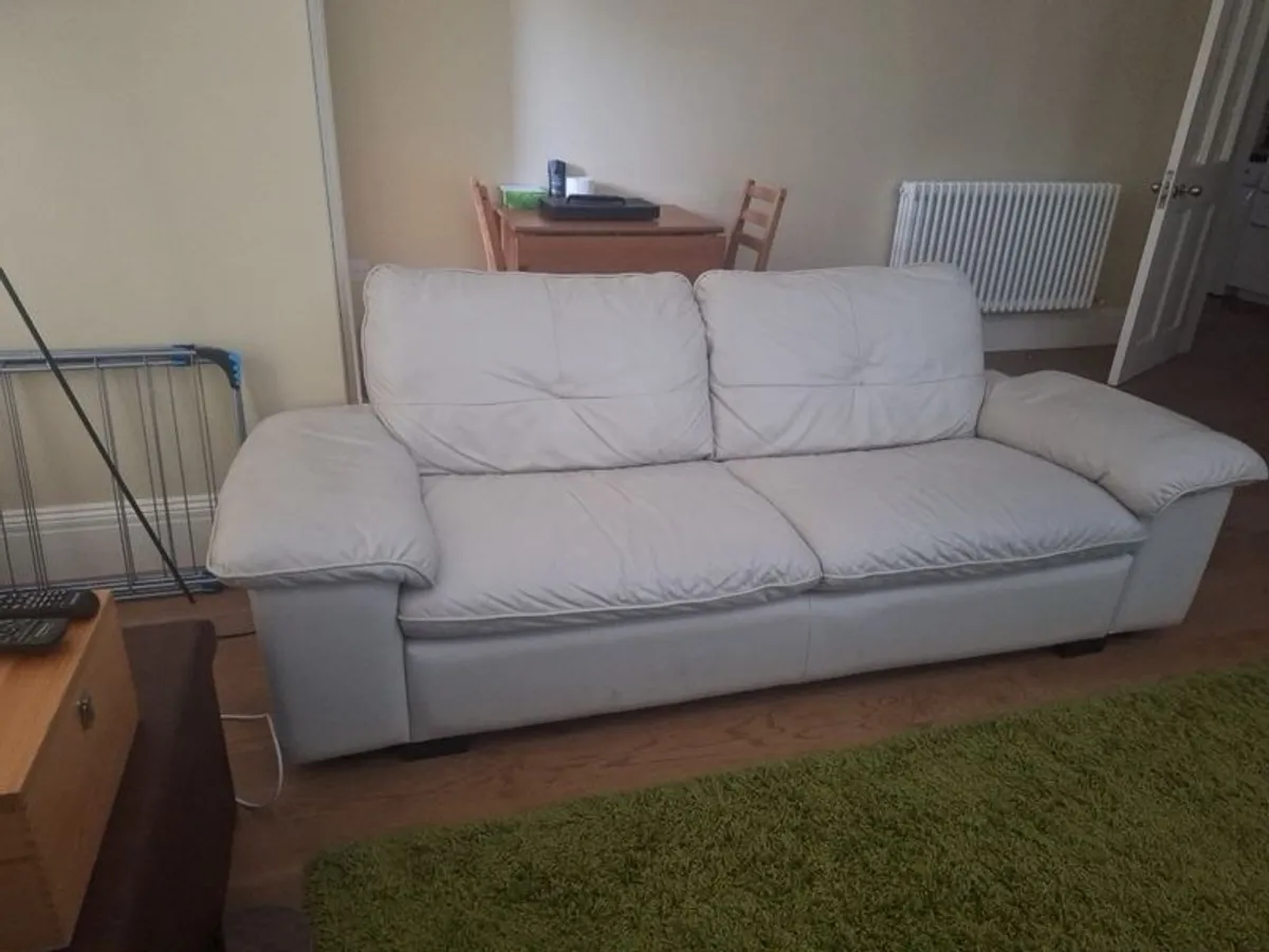 Cream Leather Couch - Image 2