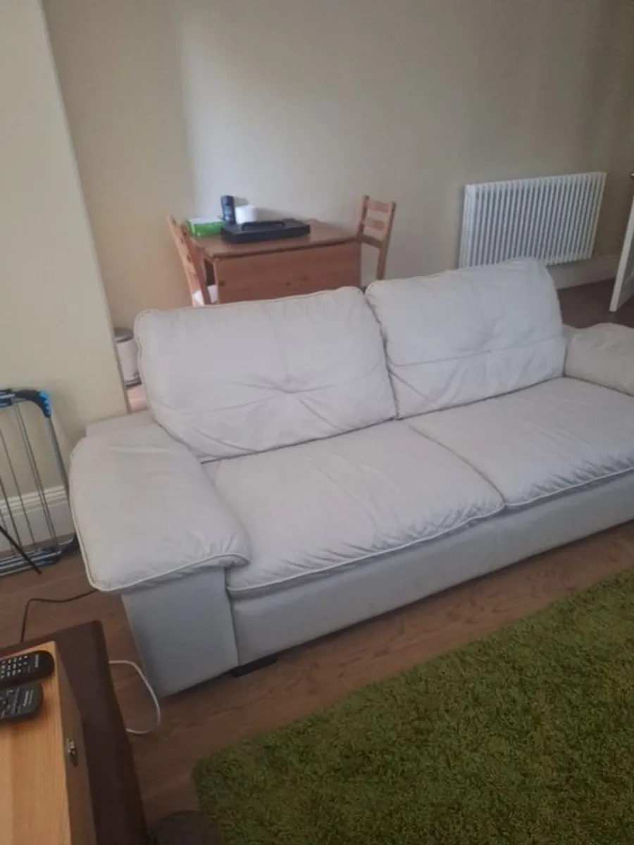 Cream Leather Couch - Image 3
